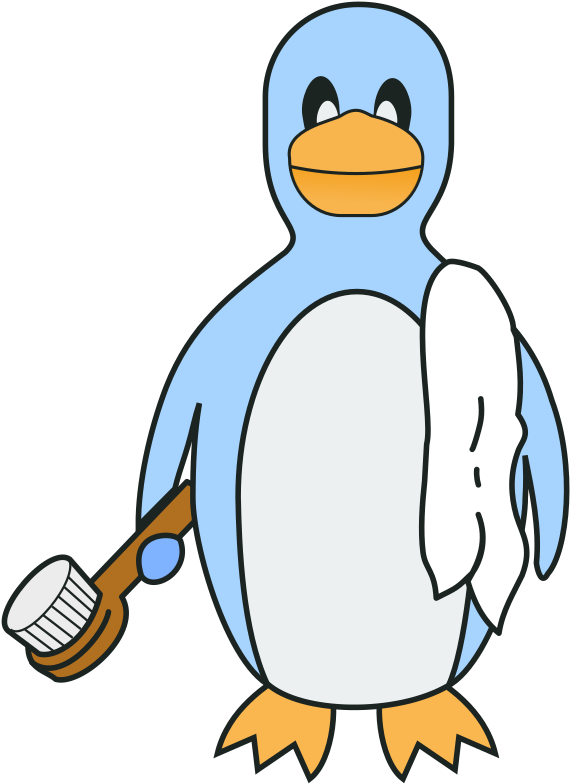 Cartoon Linux Penguinwith Toothbrush PNG