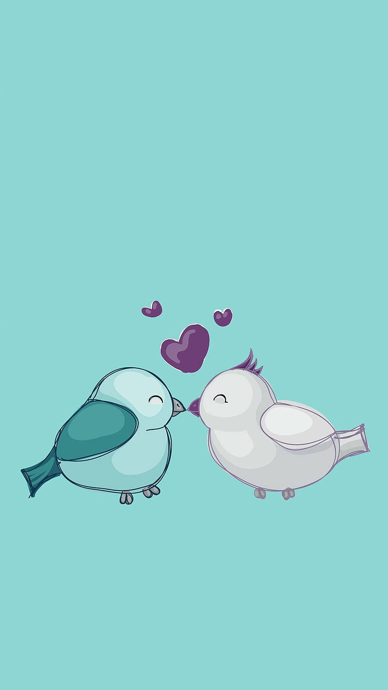 Cartoon Love Birds Kiss Wallpaper