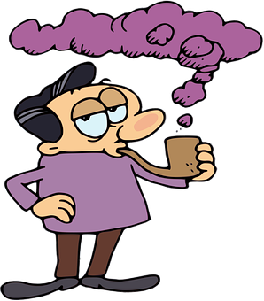 Cartoon Man Daydreaming While Drinking Coffee PNG