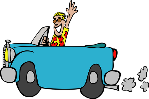 Cartoon Man Driving Convertible Car PNG