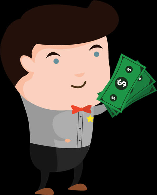 Cartoon Man Holding Money PNG