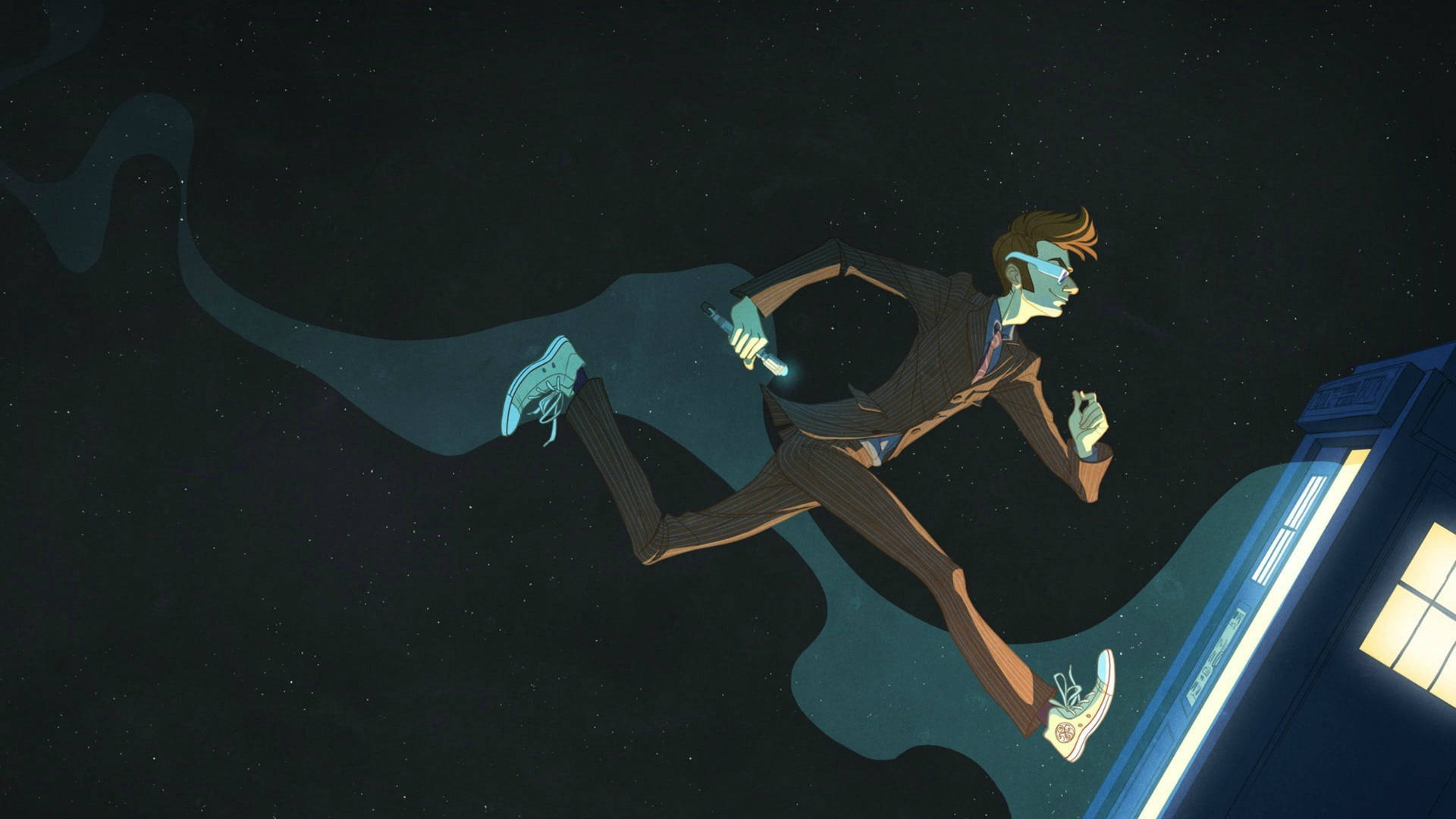 Cartoon Man Running In Night Sky