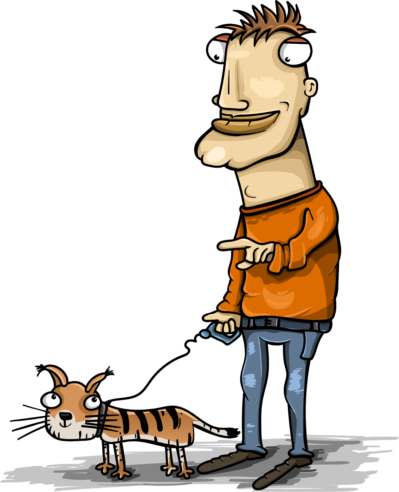 Cartoon Man Walking Striped Cat PNG