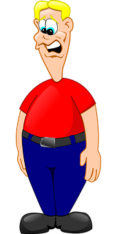 Cartoon Manin Red Shirtand Blue Pants PNG