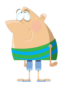 Cartoon Manin Striped Shirtand Shorts PNG