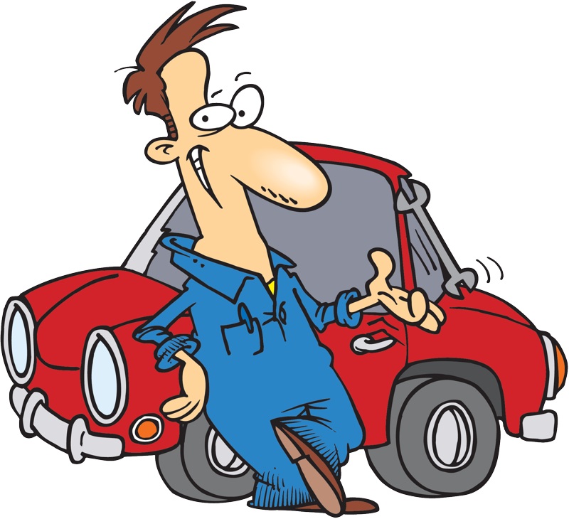 Cartoon Mechanic Leaningon Car PNG