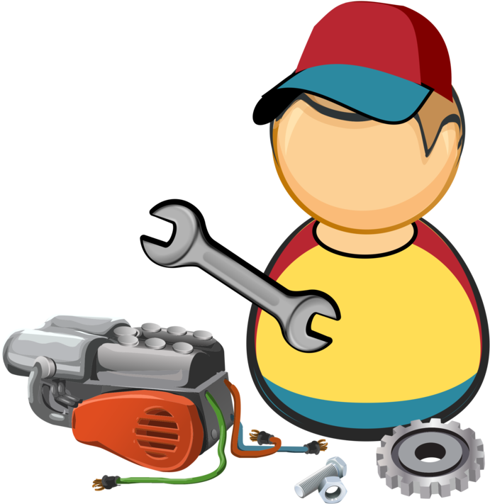 Cartoon Mechanic With Toolsand Engine PNG