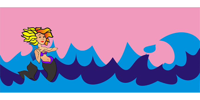 Cartoon Mermaid Wavingat Sea.jpg PNG