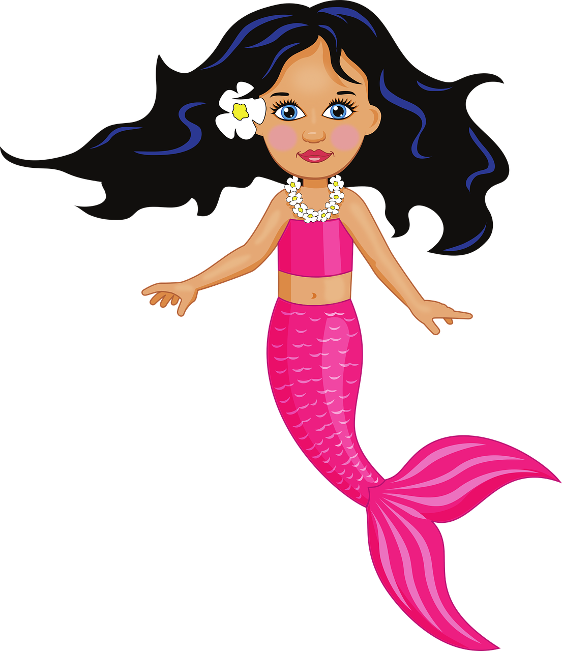 Cartoon Mermaidwith Pink Tail Clipart PNG