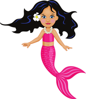 Cartoon Mermaidwith Pink Tail PNG