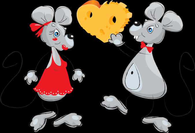 Cartoon Mice Sharing Cheese Heart PNG