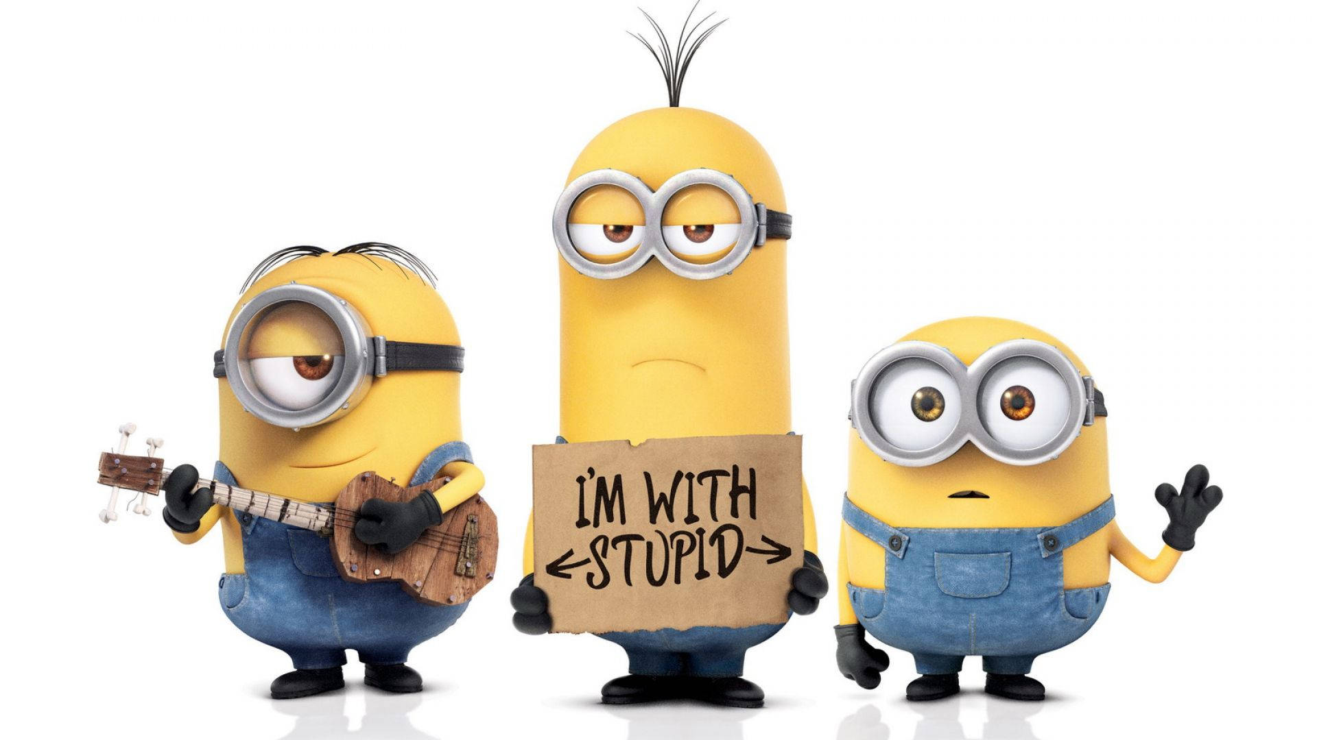 Minions Bob, Kevin, and Stuart enjoying a day out in the sunshine Wallpaper
