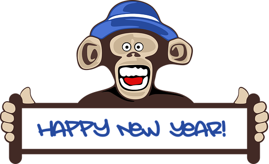Cartoon Monkey Celebrating New Year PNG