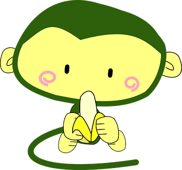 Cartoon Monkey Eating Banana PNG