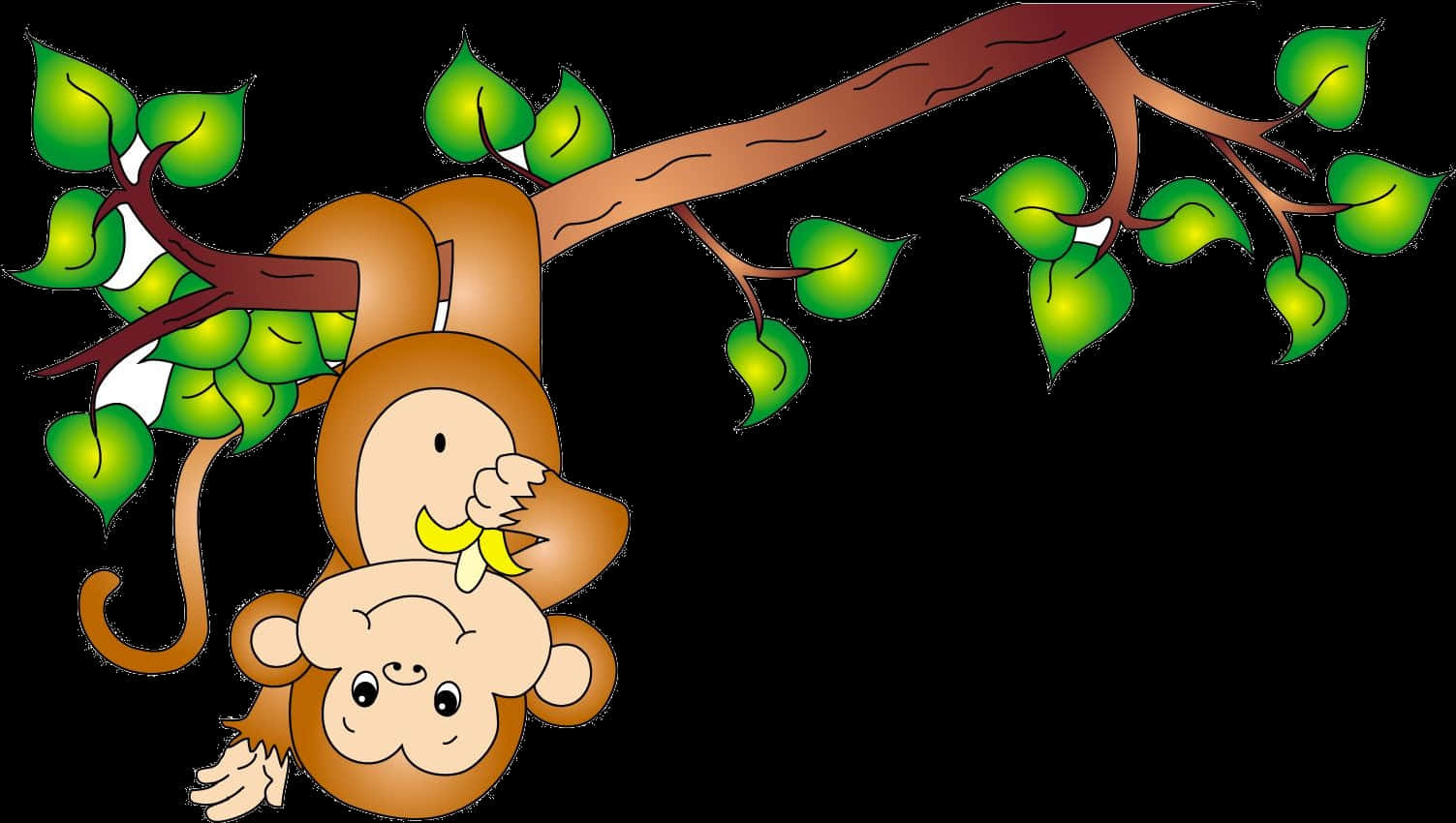 Cartoon Monkey Hanging From Branch PNG