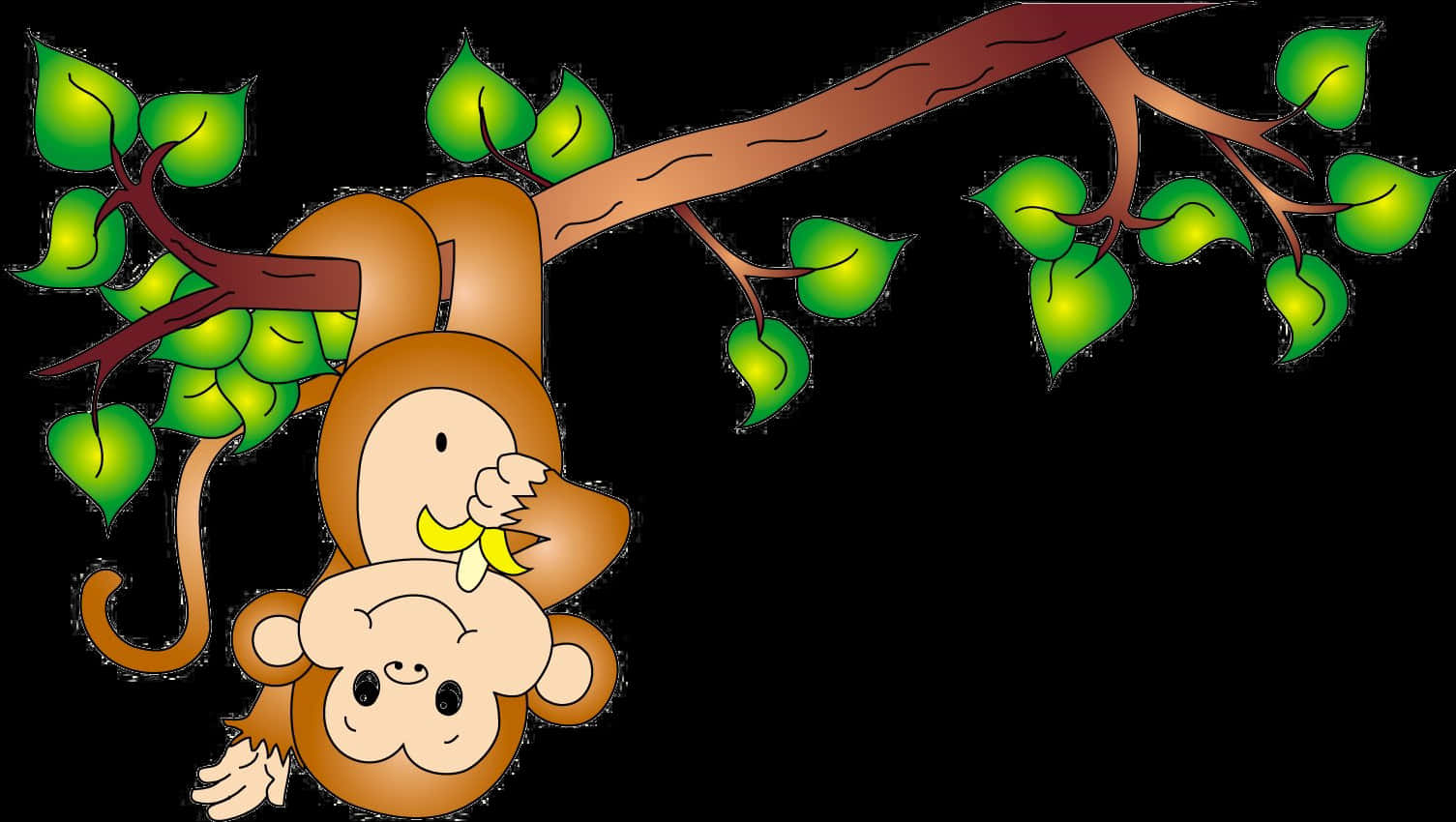 Cartoon Monkey Hanging From Branch PNG