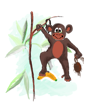 Cartoon Monkey Hanging From Branch PNG