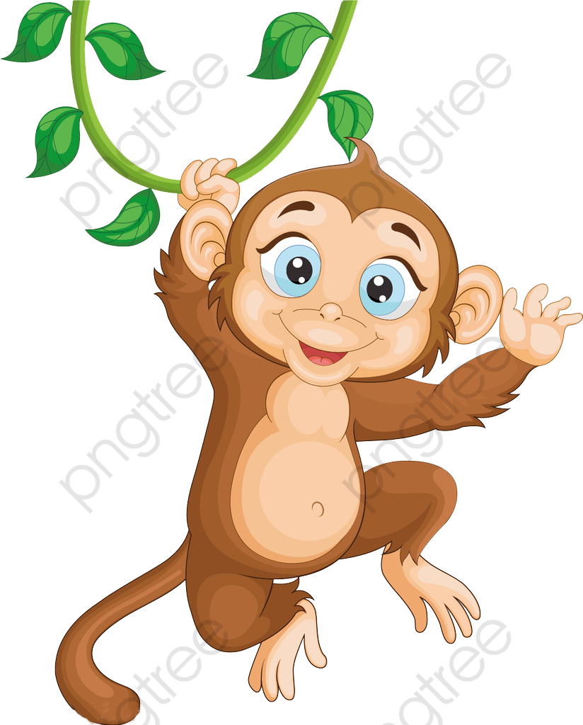 Cartoon Monkey Hanging From Vine PNG