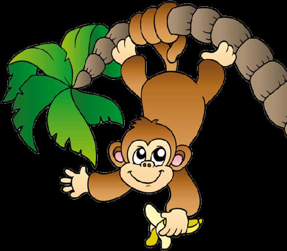 Cartoon Monkey Hanging From Vine PNG