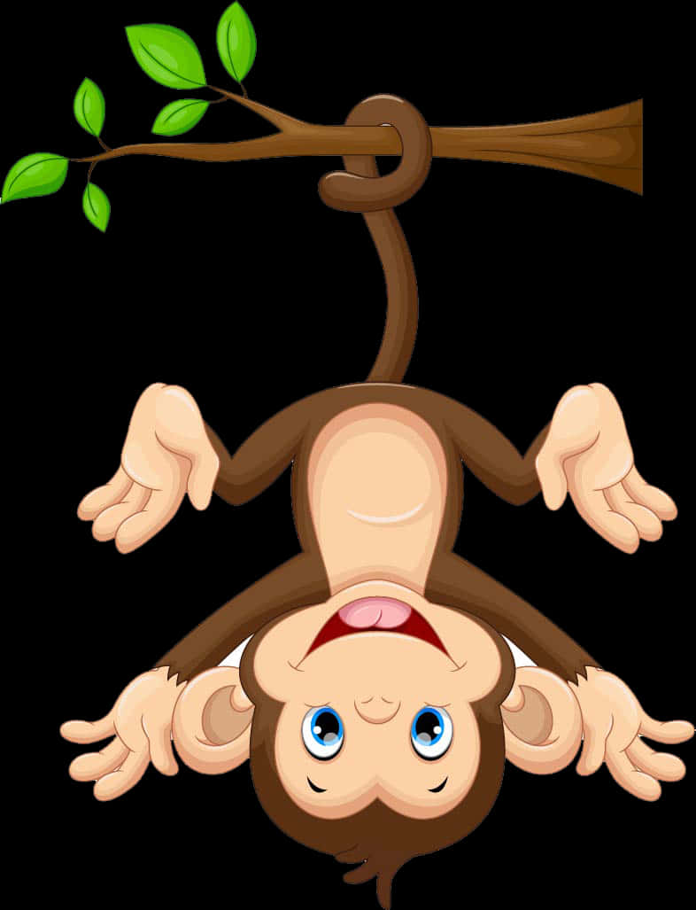 Cartoon Monkey Hanging Upside Down PNG