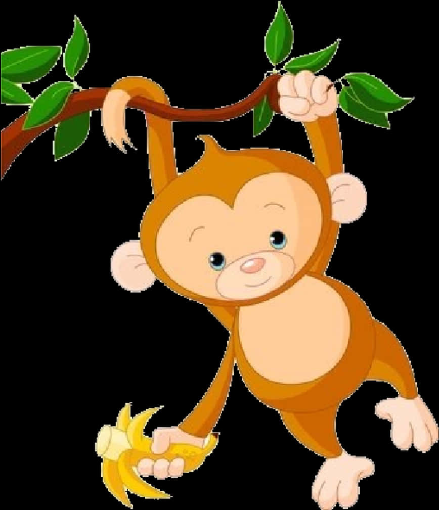 Cartoon Monkey Hanging With Banana PNG