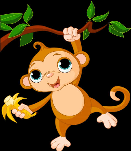 Cartoon Monkey Hanging With Banana PNG
