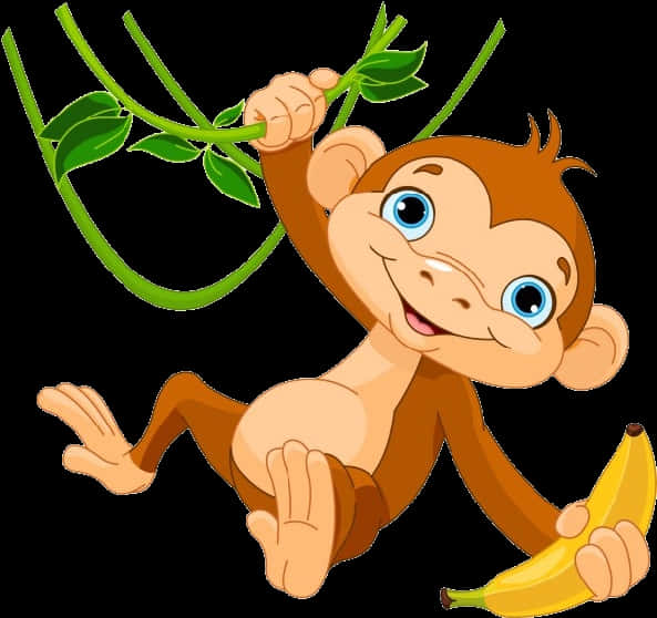 Cartoon Monkey Hanging With Banana.png PNG