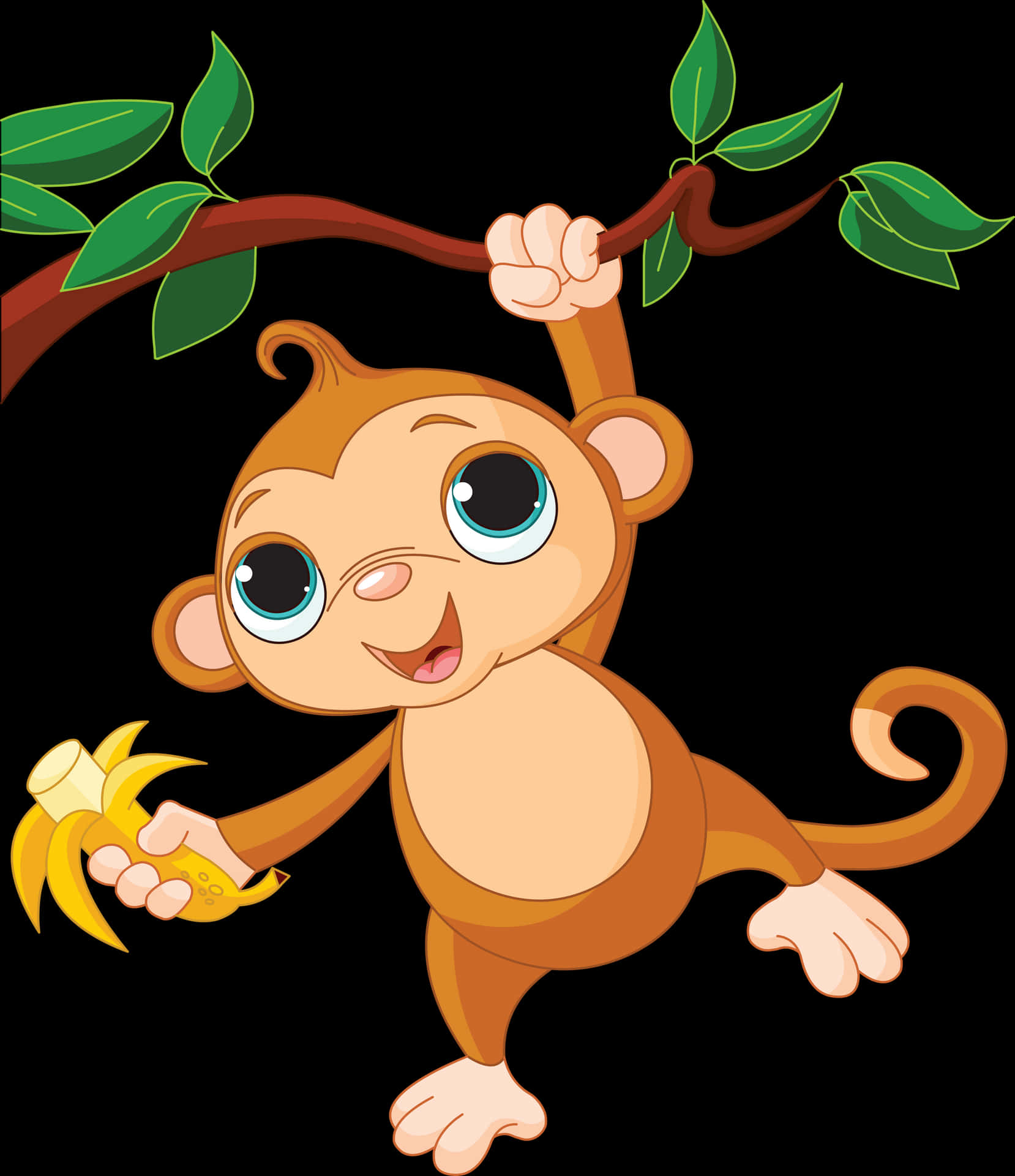 Cartoon Monkey Holding Banana PNG