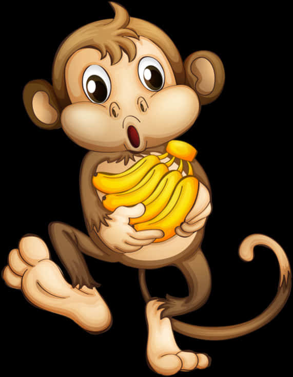 Cartoon Monkey Holding Bananas PNG