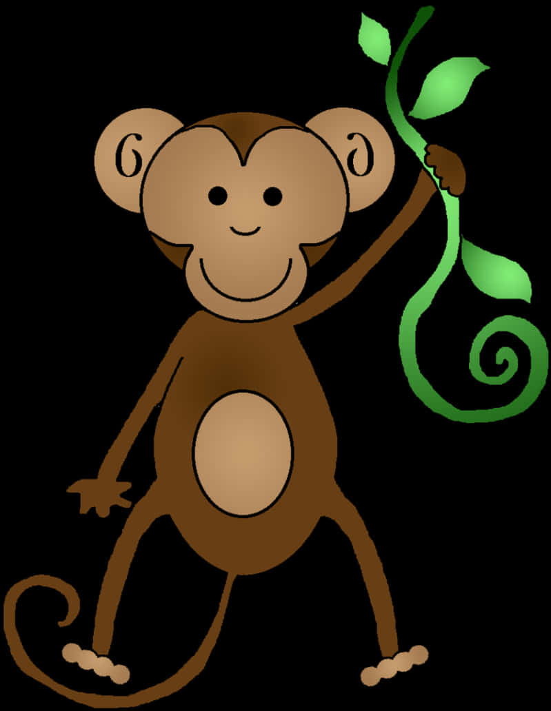 Cartoon Monkey Holding Vine PNG