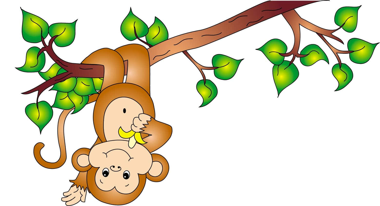 Caption: Adorable Cartoon Monkey Swinging on a Vine