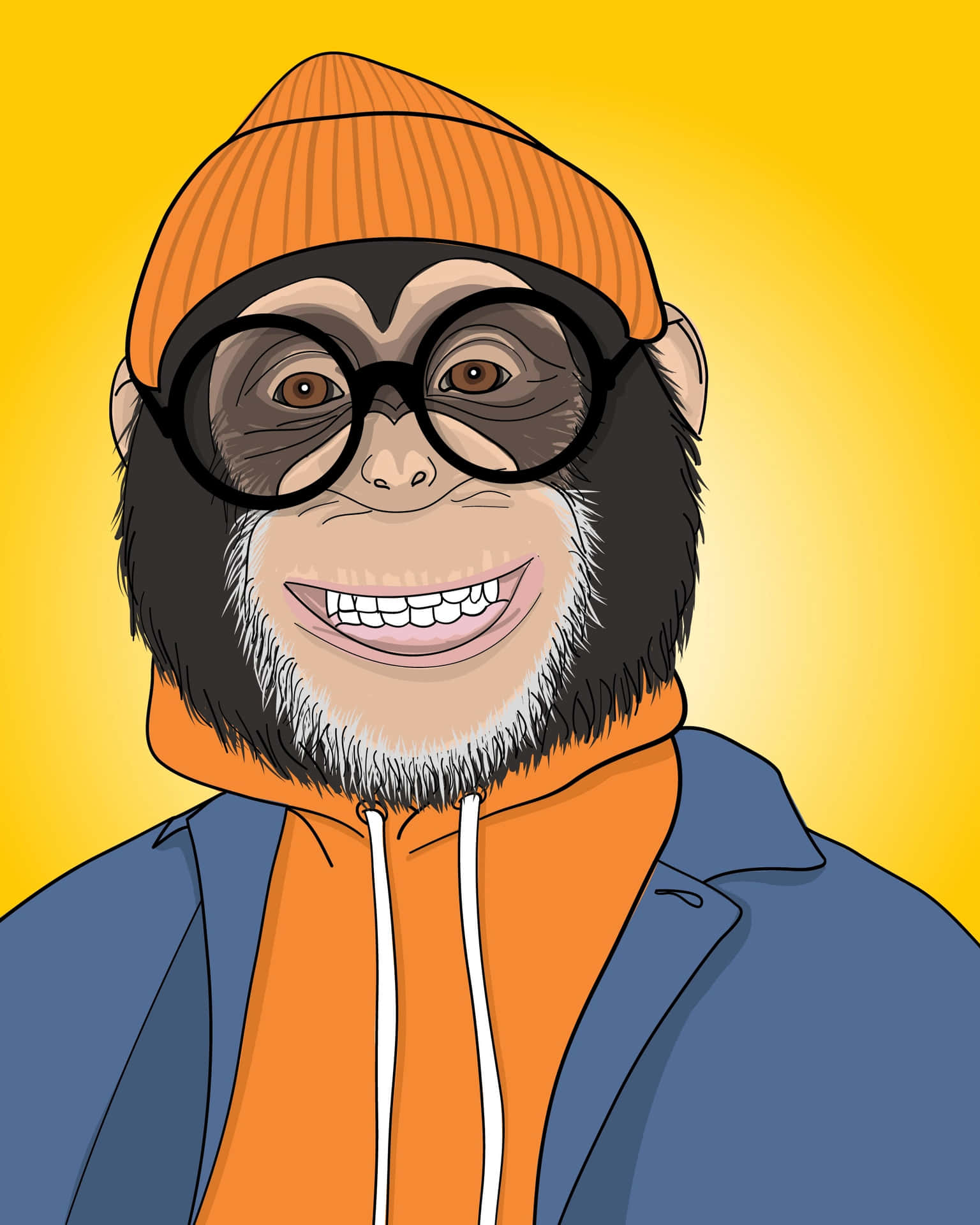Unsimpático Mono De Dibujos Animados Sonriendo Con Un Sombrero Morado.