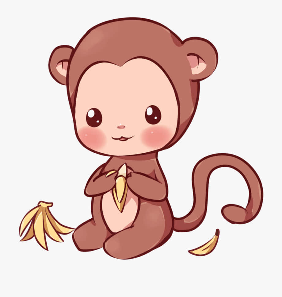 A Cute Monkey Sitting On A Banana