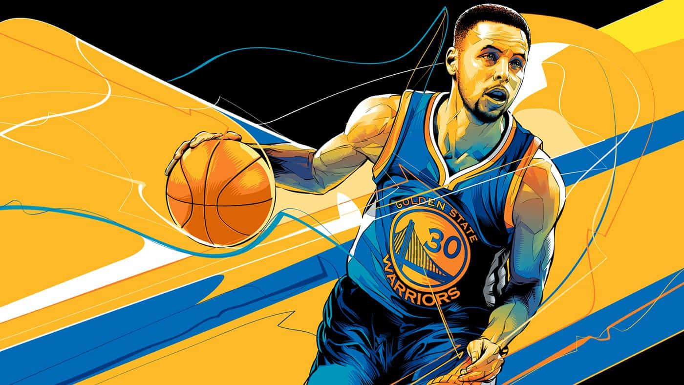 En basketballspiller vises mod en gul og blå baggrund Wallpaper