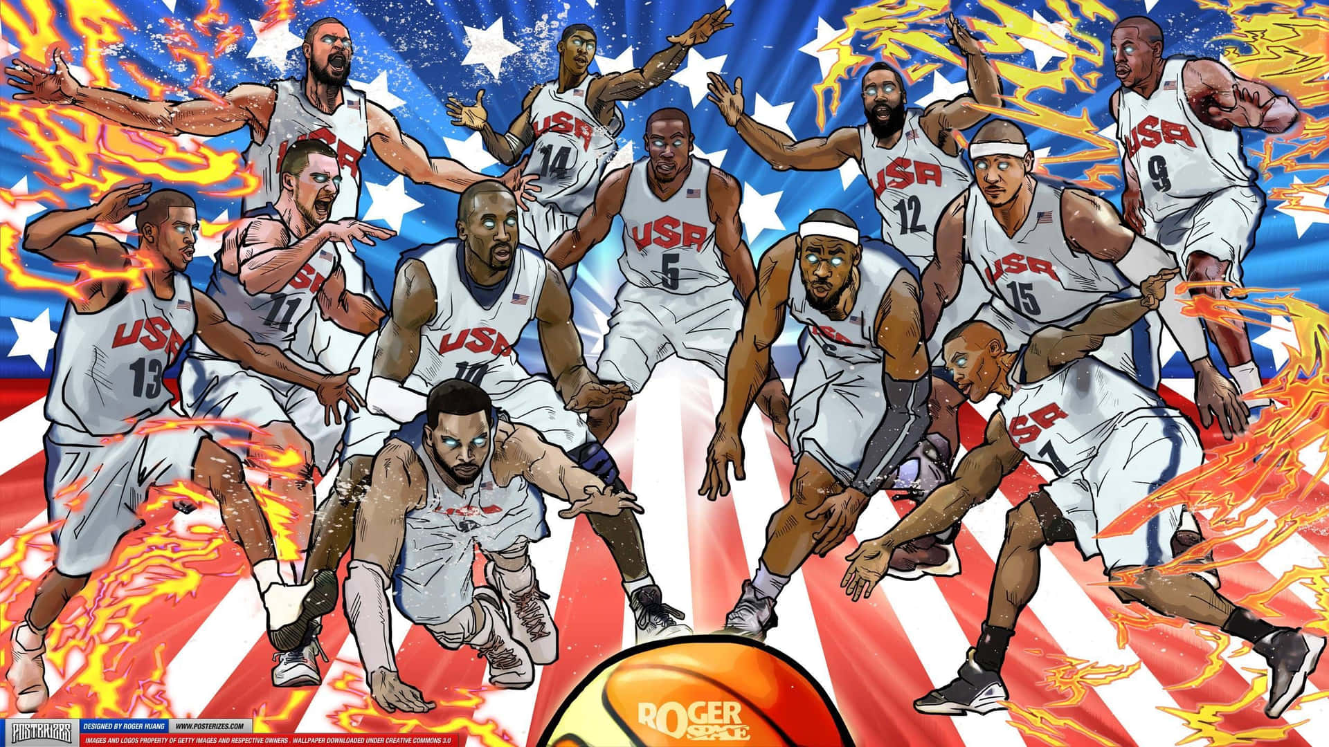 NBA All-Stars kommer til liv i tegneseriestil tapet. Wallpaper