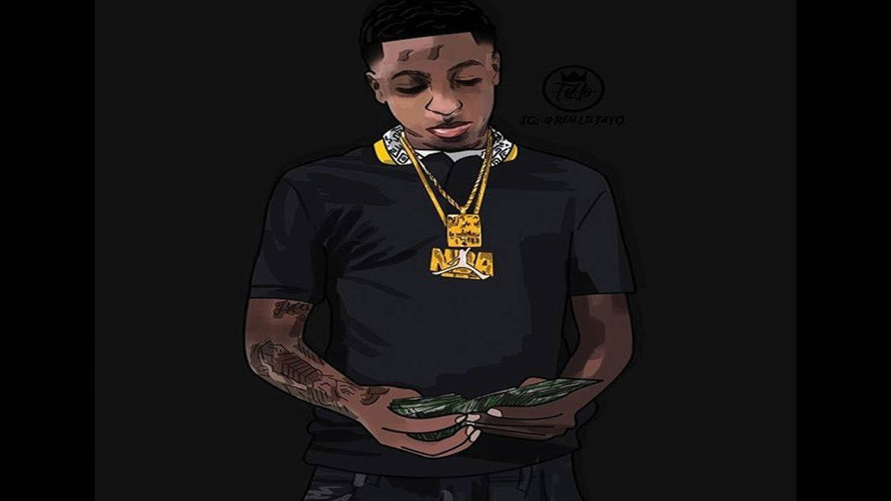 Cartoon Nba Youngboy Counting Cash Background