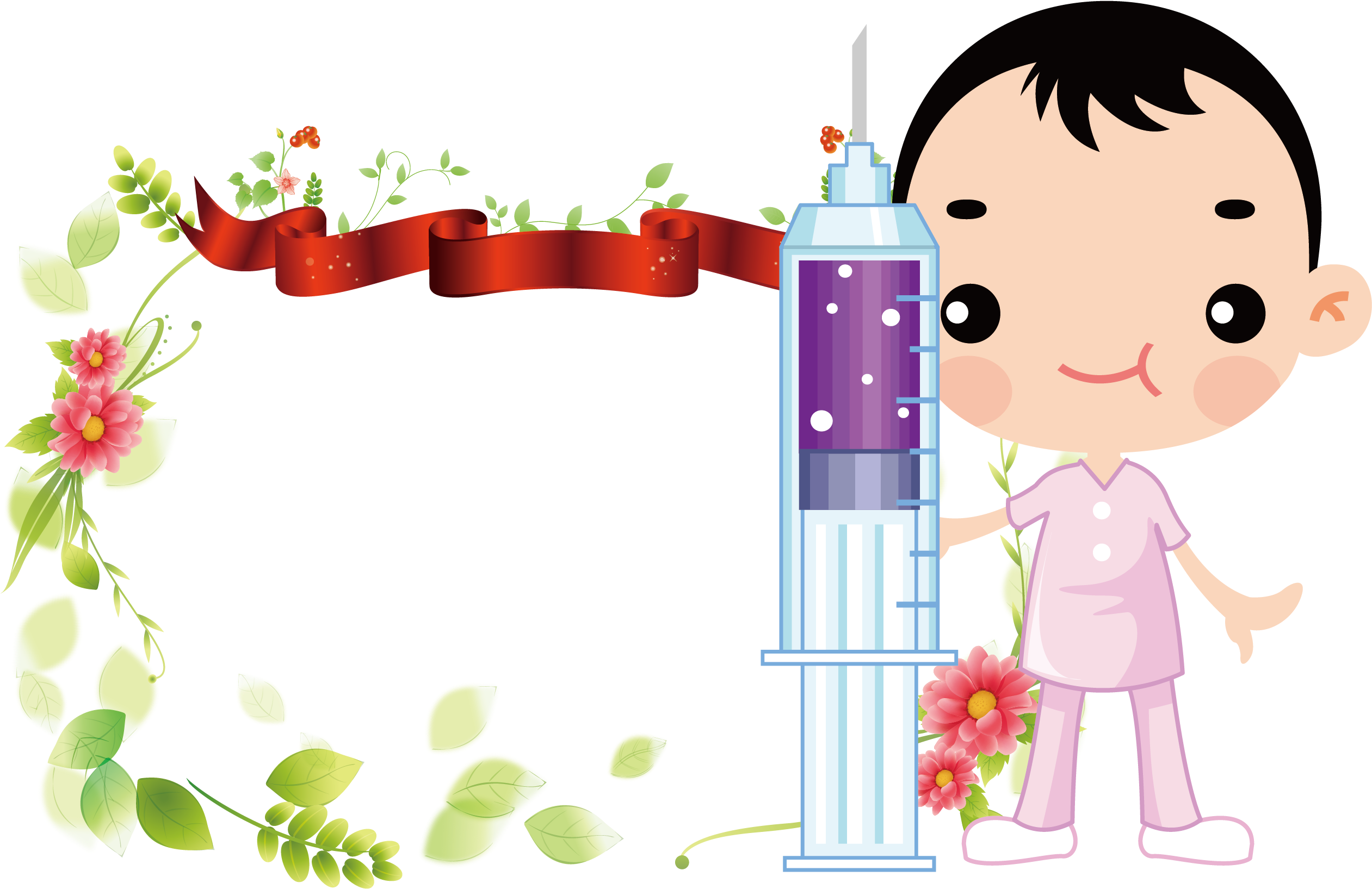 Cartoon Nurse With Giant Syringe PNG
