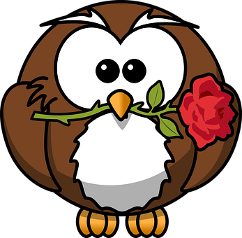 Cartoon Owl Holding Rose PNG