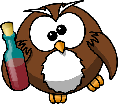 Cartoon Owl With Wine Bottle PNG