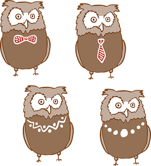 Cartoon Owlsin Formal Attire PNG