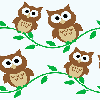 Cartoon Owlson Vines Pattern PNG