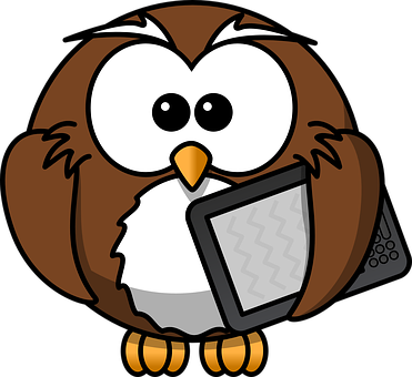 Cartoon Owlwith Tablet PNG