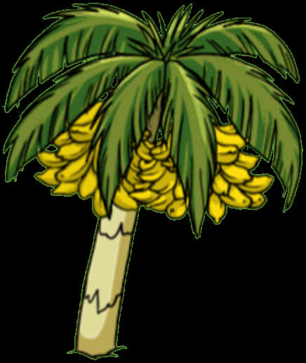 Cartoon Palm Tree With Bananas PNG