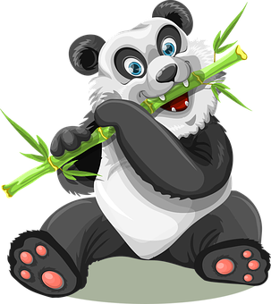 Cartoon Panda Eating Bamboo PNG