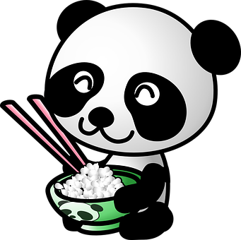Cartoon Panda Eating Rice PNG