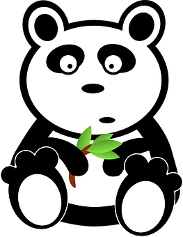 Cartoon Panda Holding Bamboo PNG