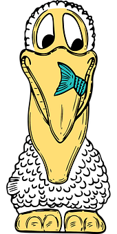 Cartoon Pelicanwith Fish PNG