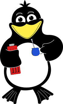 Cartoon Penguin Holding Mug PNG
