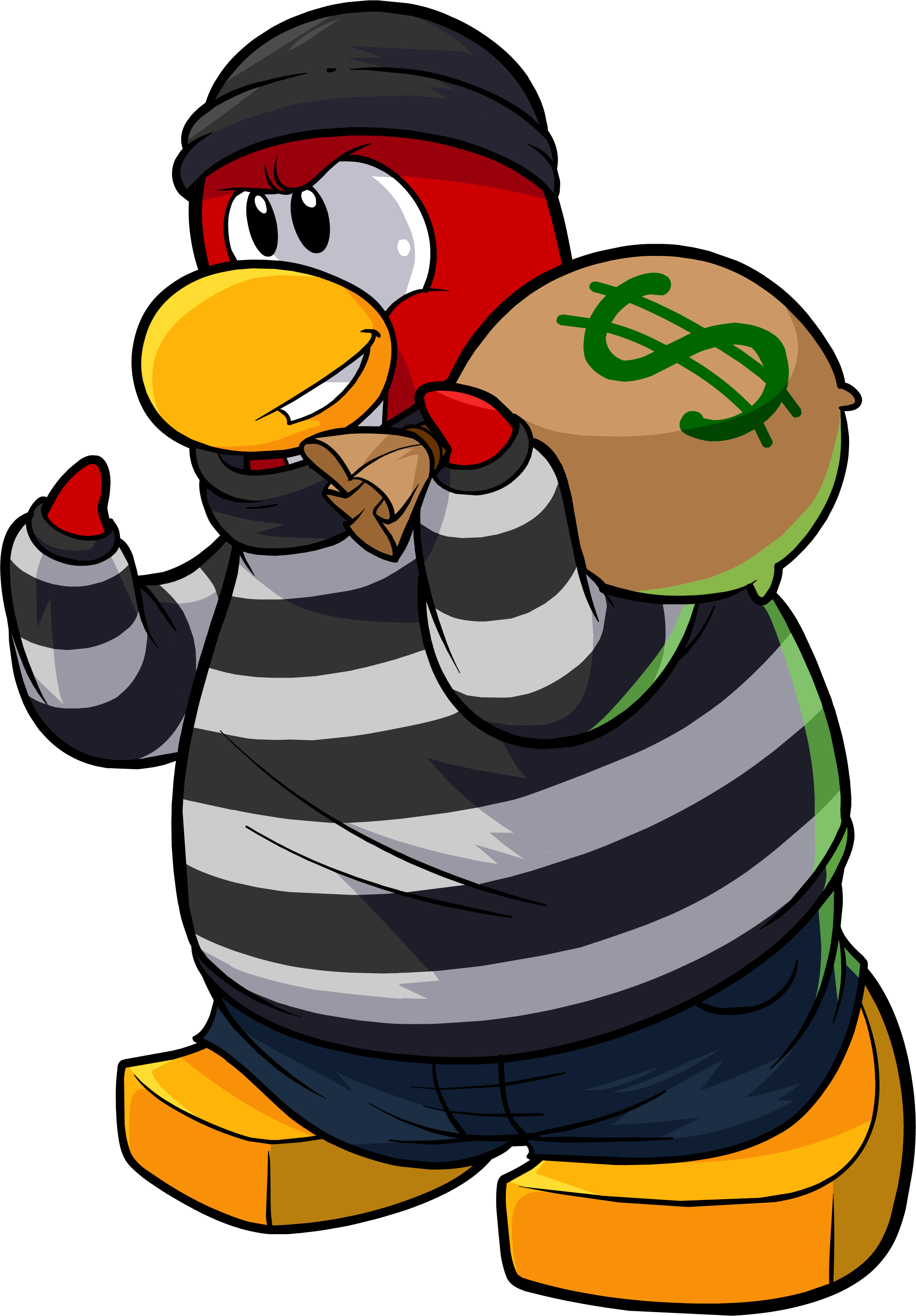 Cartoon Penguin Thief With Loot Bag PNG