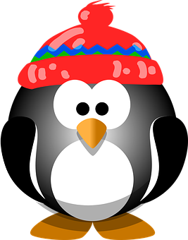 Cartoon Penguin Wearing Colorful Hat PNG